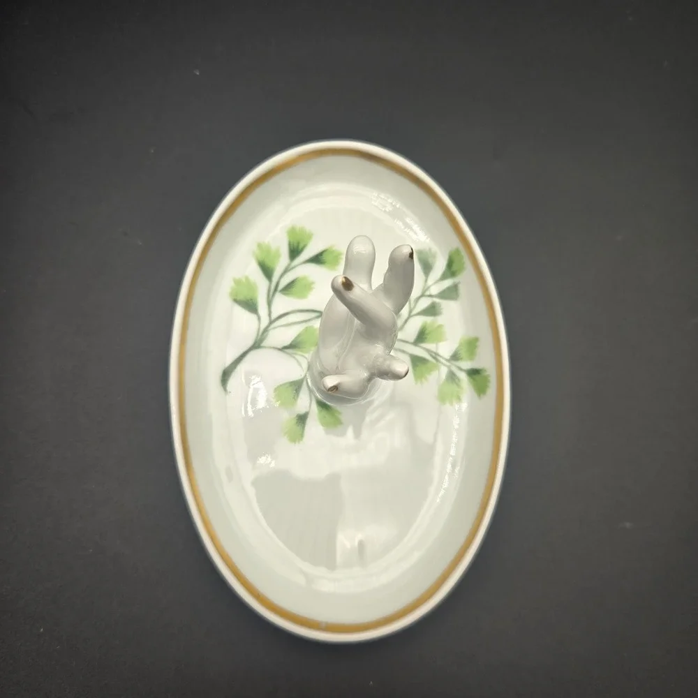 Vintage Porcelain Mini Hand‎ Ring Holder Dish White Gold Trim Made in France 5